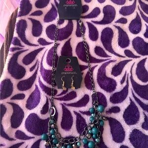 Paparazzi Teal and Black Beaded Necklace Set
